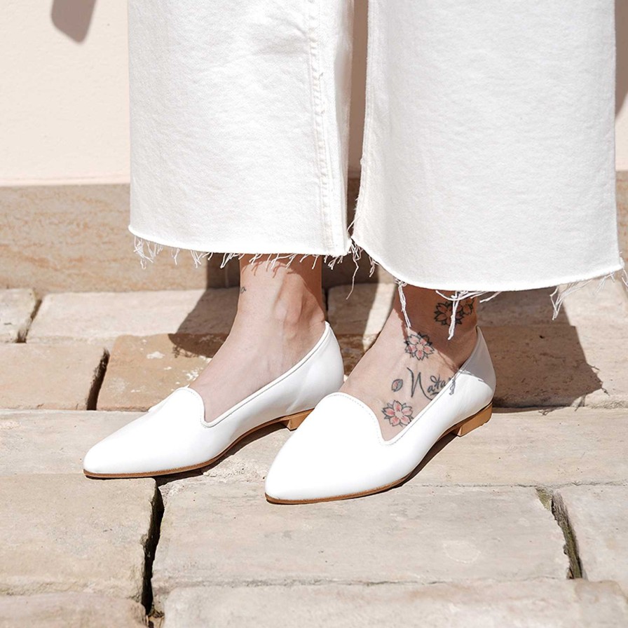 Spring Summer Patty Shoes | Women'S Ballet Flats In White Genuine Leather