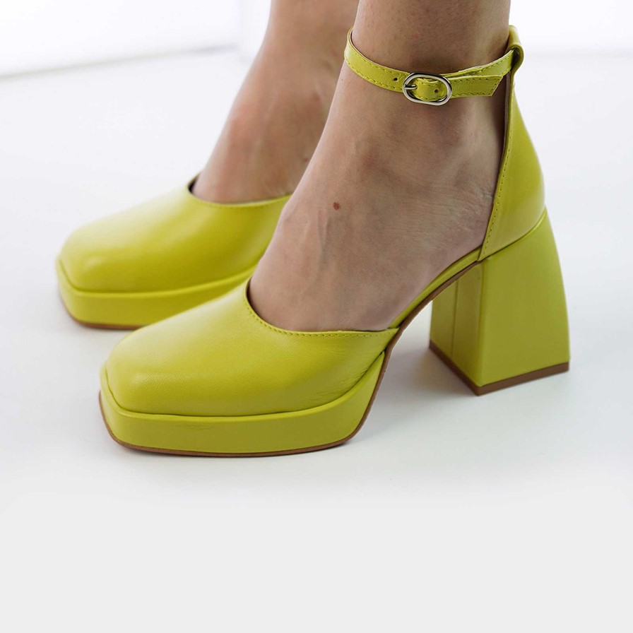 Spring Summer Patty Shoes | Mimosa Colored Nappa Leather Sandals With Ankle Strap