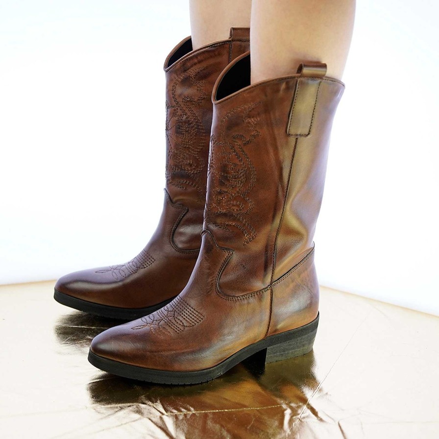 Autumn Winter Patty Shoes | Handcrafted Women'S High Texans In Tan Leather