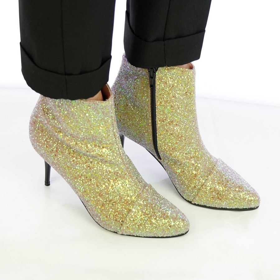 Spring Summer Patty Shoes | Handcrafted Genuine Leather Ankle Boots With Full Silver Glitter Side Zip