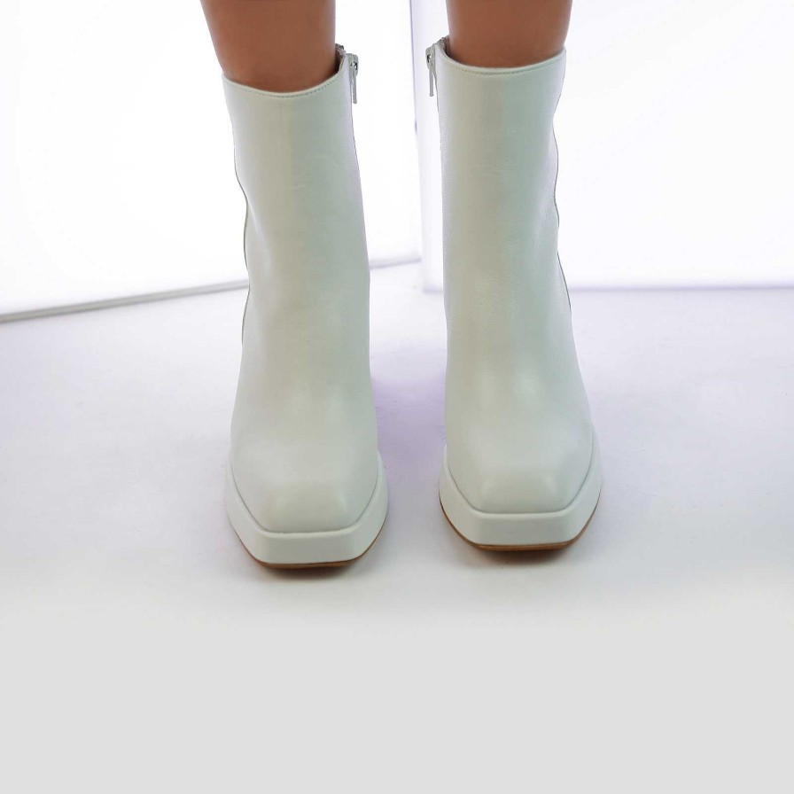 Spring Summer Patty Shoes | White Nappa Ankle Boots With Side Zip