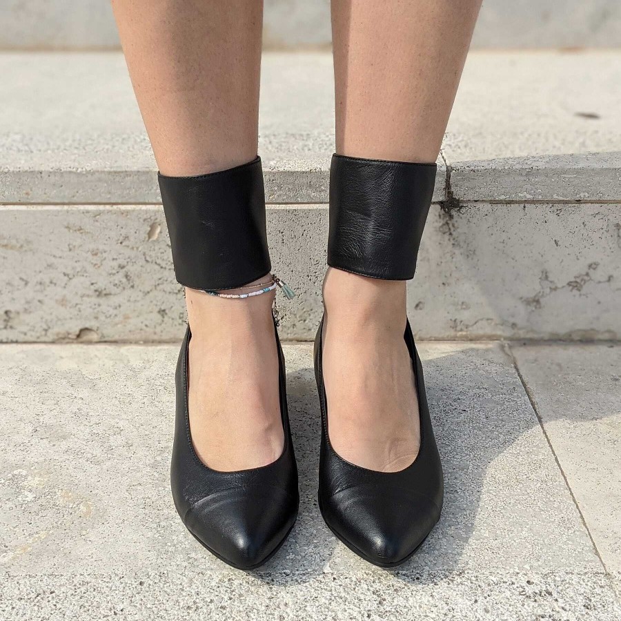 Spring Summer Patty Shoes | Women'S Decollete In Black Genuine Leather With Back Zip And Ankle Band