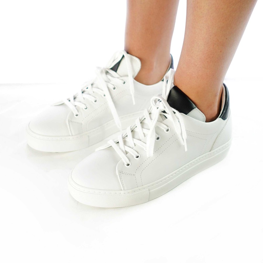 Autumn Winter Patty Shoes | White Women'S Genuine Leather Sneakers With Black Inserts