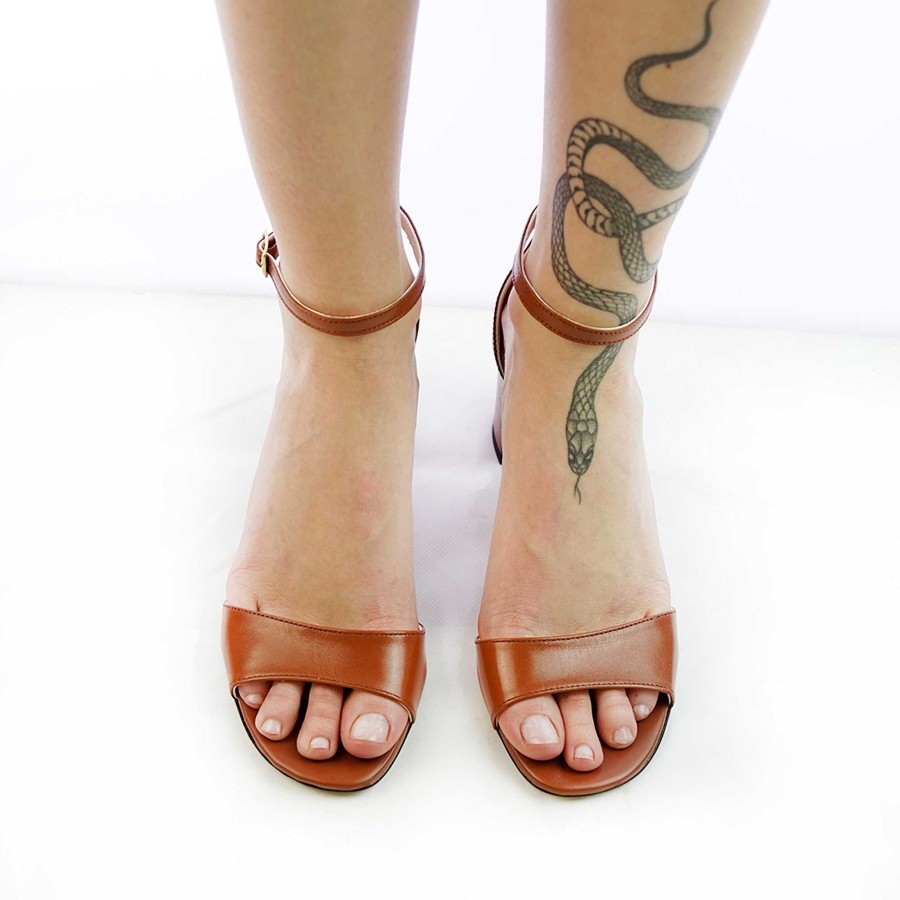 Spring Summer Patty Shoes | Genuine Leather Sandals With Tan Colored Band And Ankle Strap