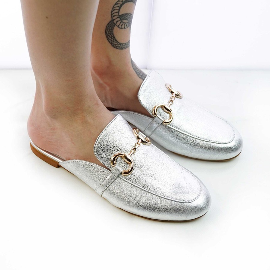 Spring Summer Patty Shoes | Nappa Mule With Silver Laminated Clamp