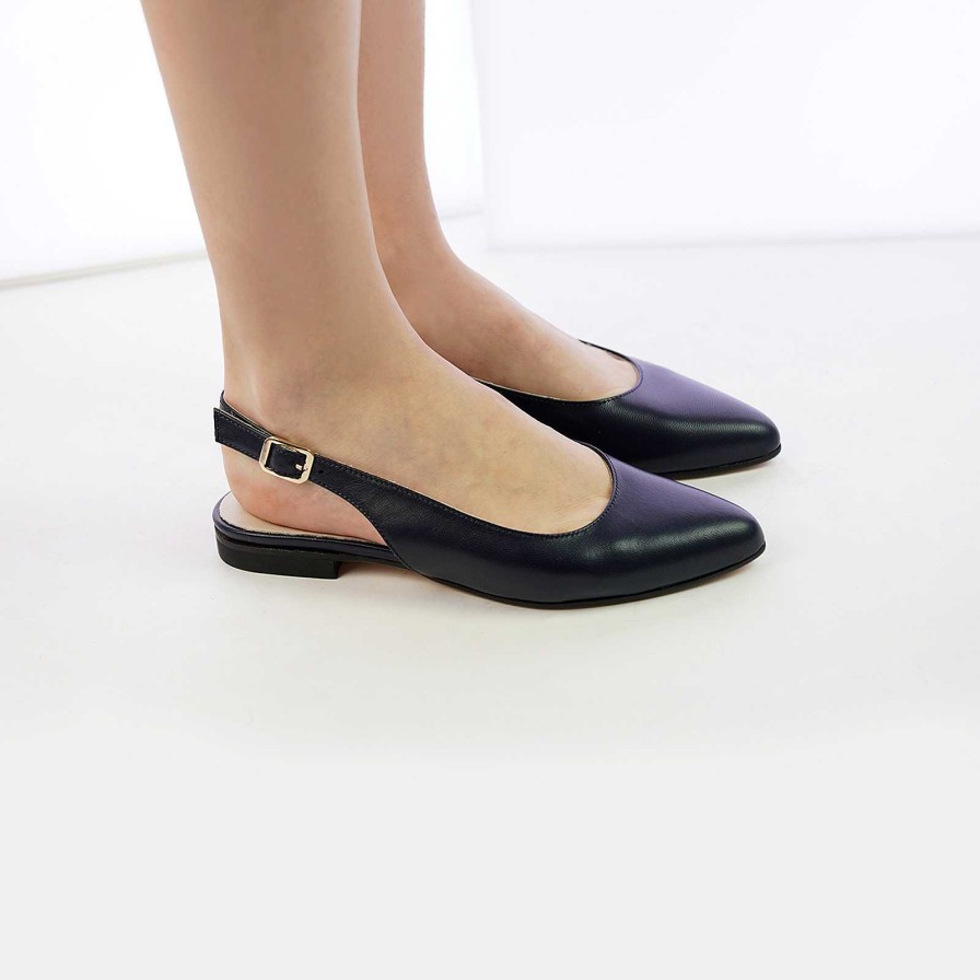 Spring Summer Patty Shoes | Pointed Ballerinas In Genuine Blue Leather With Strap