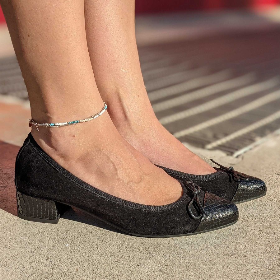 Spring Summer Patty Shoes | Black Suede Ballet Flats With Pito Insert