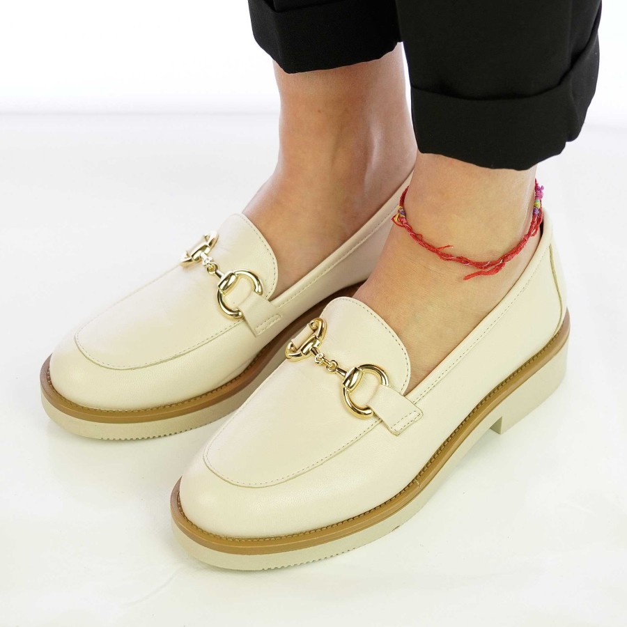 Spring Summer Patty Shoes | Women'S Handcrafted Nappa Moccasins With Beige Horsebit