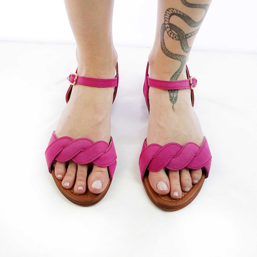 Spring Summer Patty Shoes | Real Leather Sandals With Fuchsia Gold Buckle