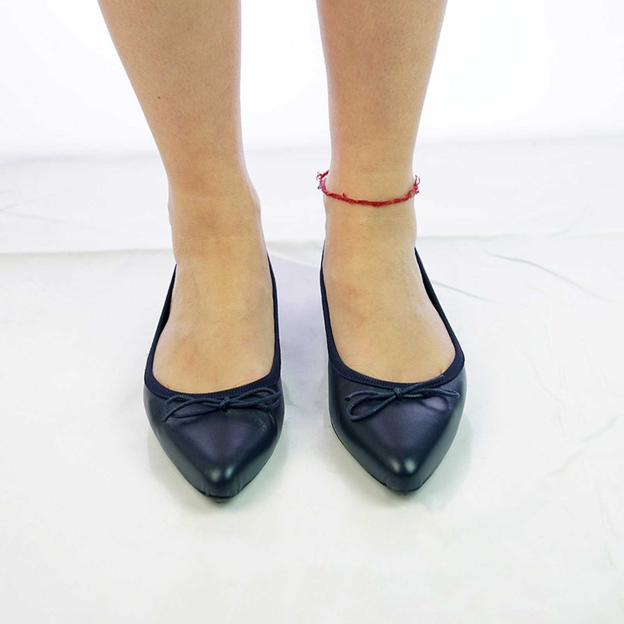 Spring Summer Patty Shoes | Blue Genuine Leather Pointed Toe Ballet Flats