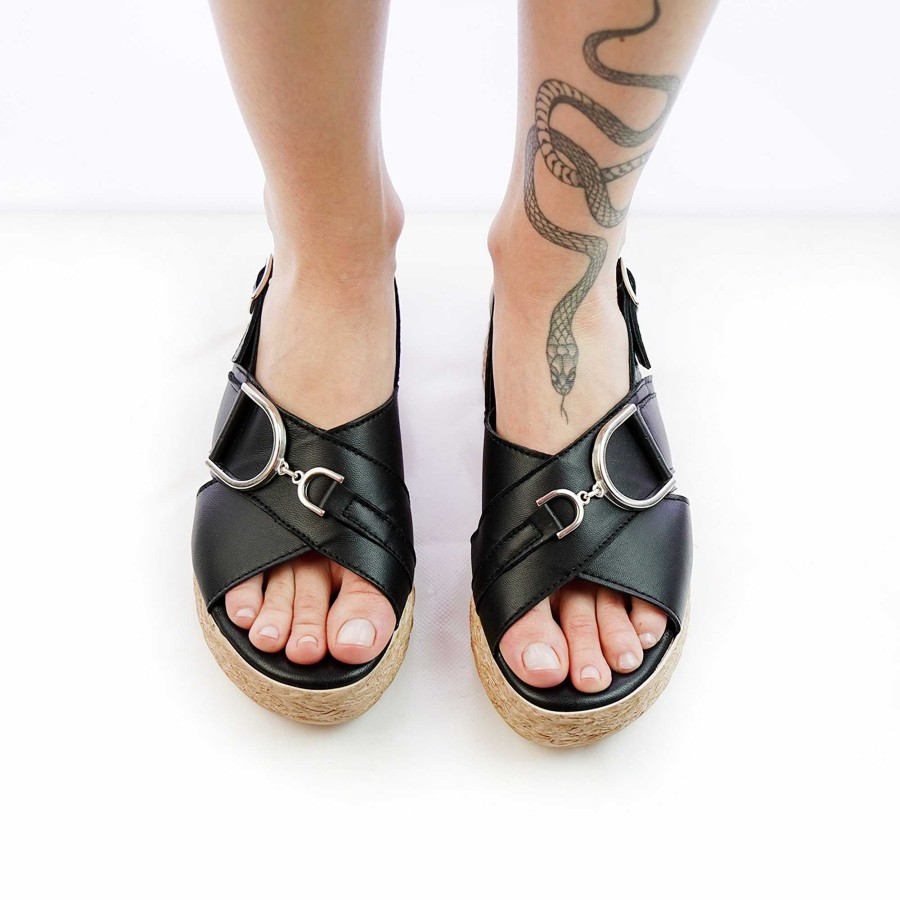 Spring Summer Patty Shoes | Black Leather Sandals