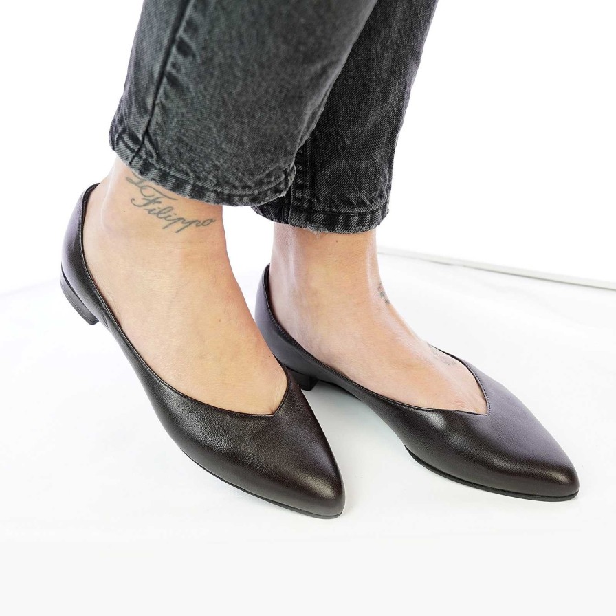 Spring Summer Patty Shoes | Handcrafted Women'S Ballerinas In Genuine Dark Brown Leather