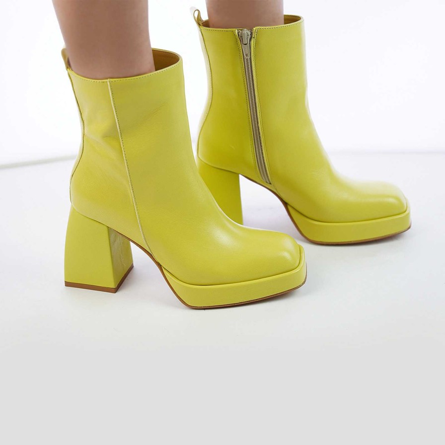 Spring Summer Patty Shoes | Nappa Ankle Boots With Side Zip In Mimosa Color