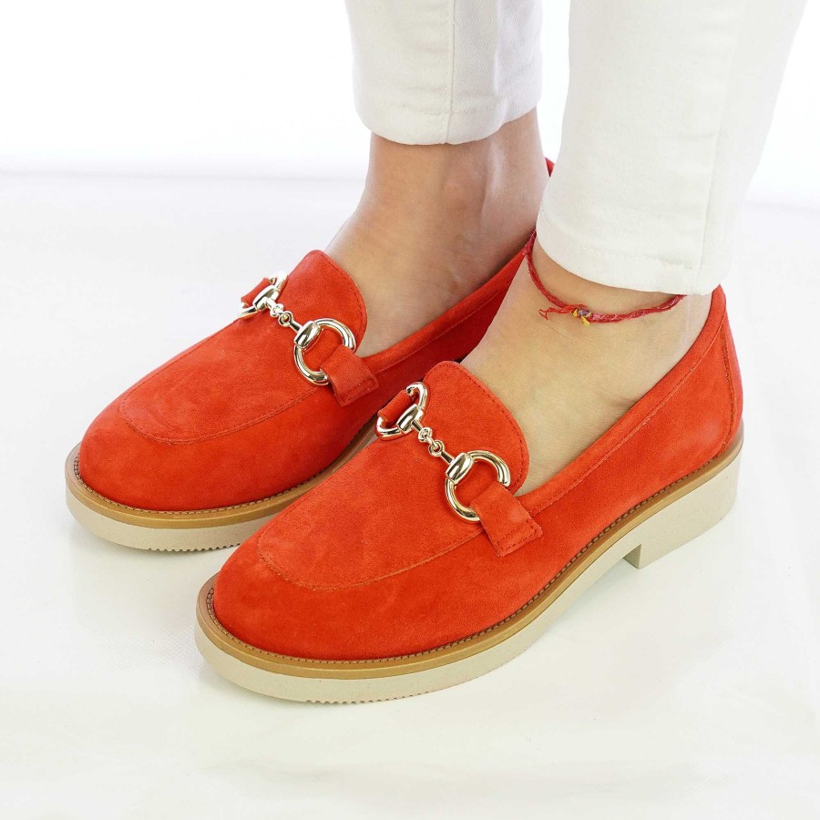 Spring Summer Patty Shoes | Women'S Handcrafted Suede Moccasins With Red Horsebit