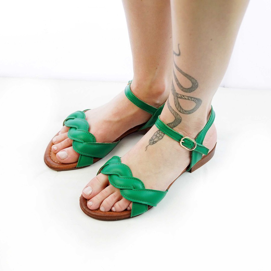 Spring Summer Patty Shoes | Genuine Leather Sandals With Green Gold Buckle