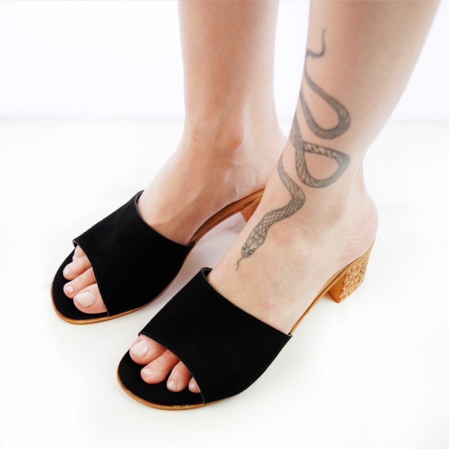 Spring Summer Patty Shoes | Black Suede Slippers