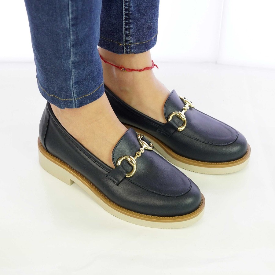 Spring Summer Patty Shoes | Women'S Handcrafted Nappa Moccasins With Blue Horsebit