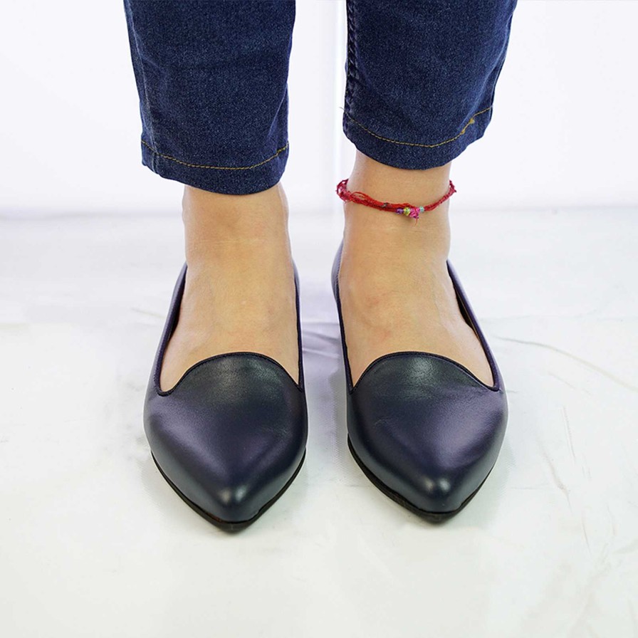 Spring Summer Patty Shoes | Blue Genuine Leather Ballet Flats