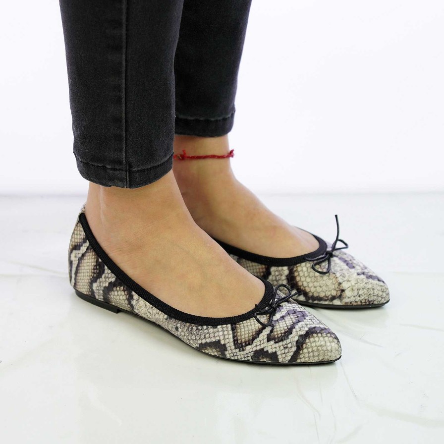 Spring Summer Patty Shoes | Pointed Toe Genuine Leather Rock Python Ballet Flats