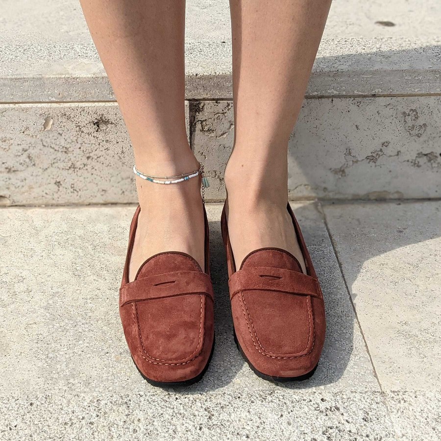 Spring Summer Patty Shoes | Women'S Moccasins In Rust-Colored Suede