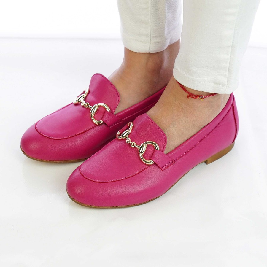 Spring Summer Patty Shoes | Women'S Handcrafted Nappa Moccasins With Horsebit In Fuchsia Colour