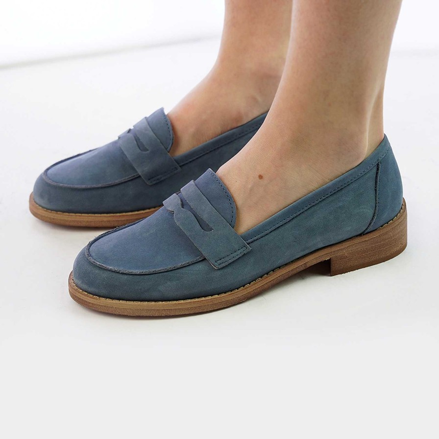 Spring Summer Patty Shoes | Denim-Colored Nubuck Moccasins