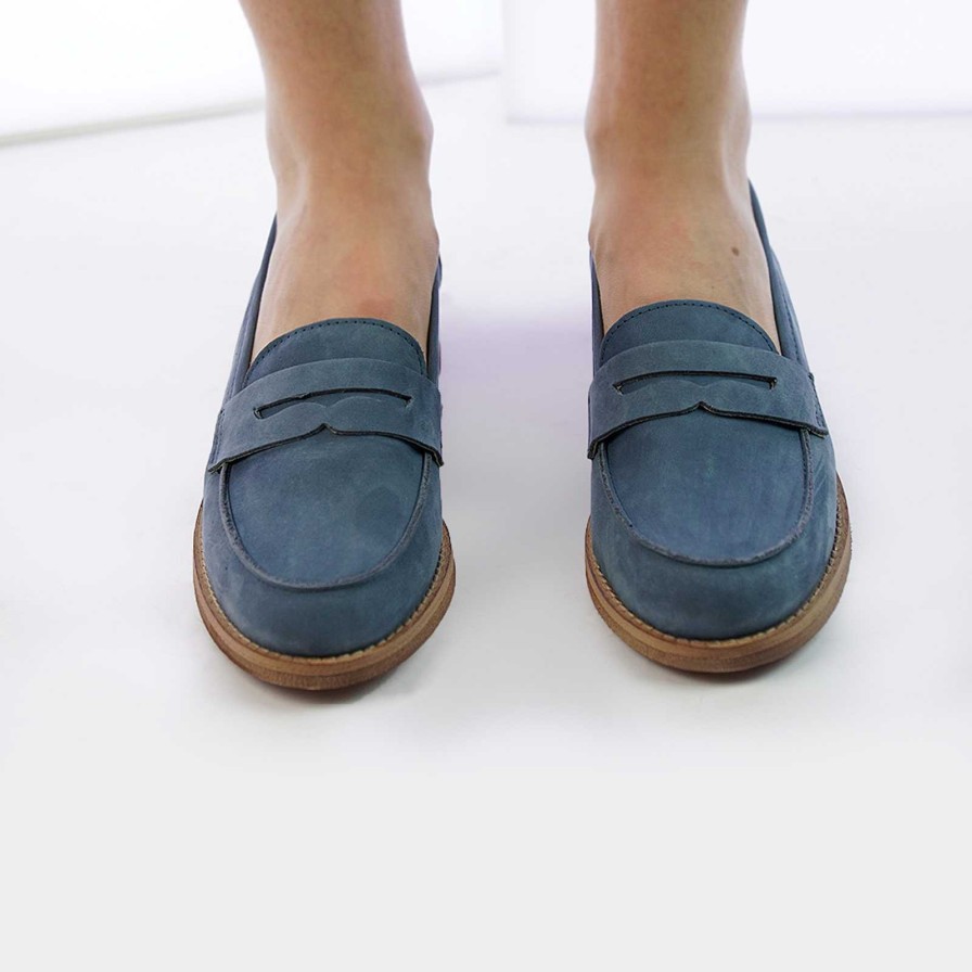 Spring Summer Patty Shoes | Denim-Colored Nubuck Moccasins