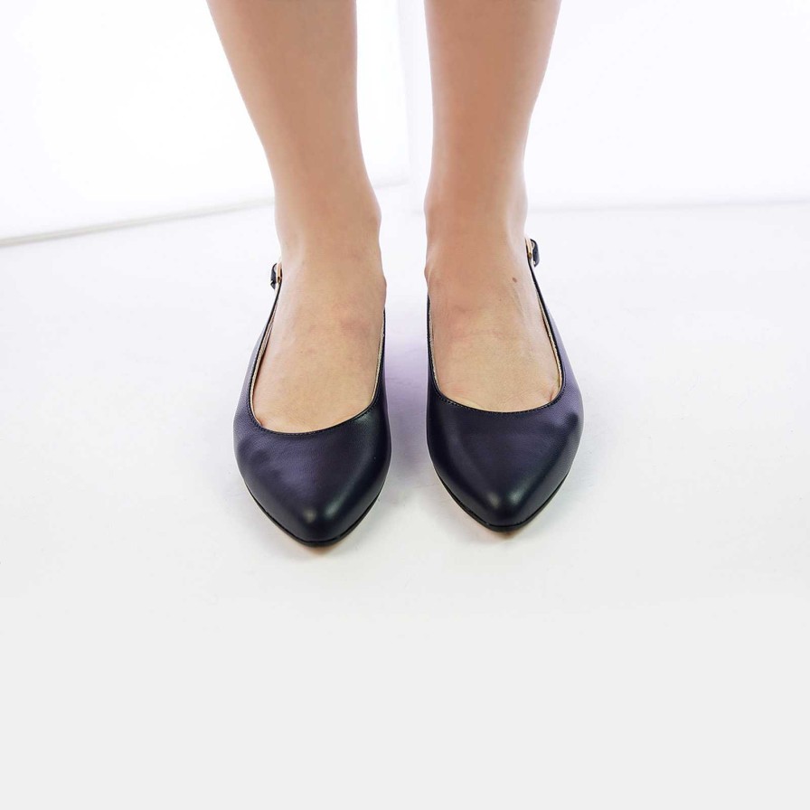 Spring Summer Patty Shoes | Pointed Ballerinas In Genuine Blue Leather With Strap