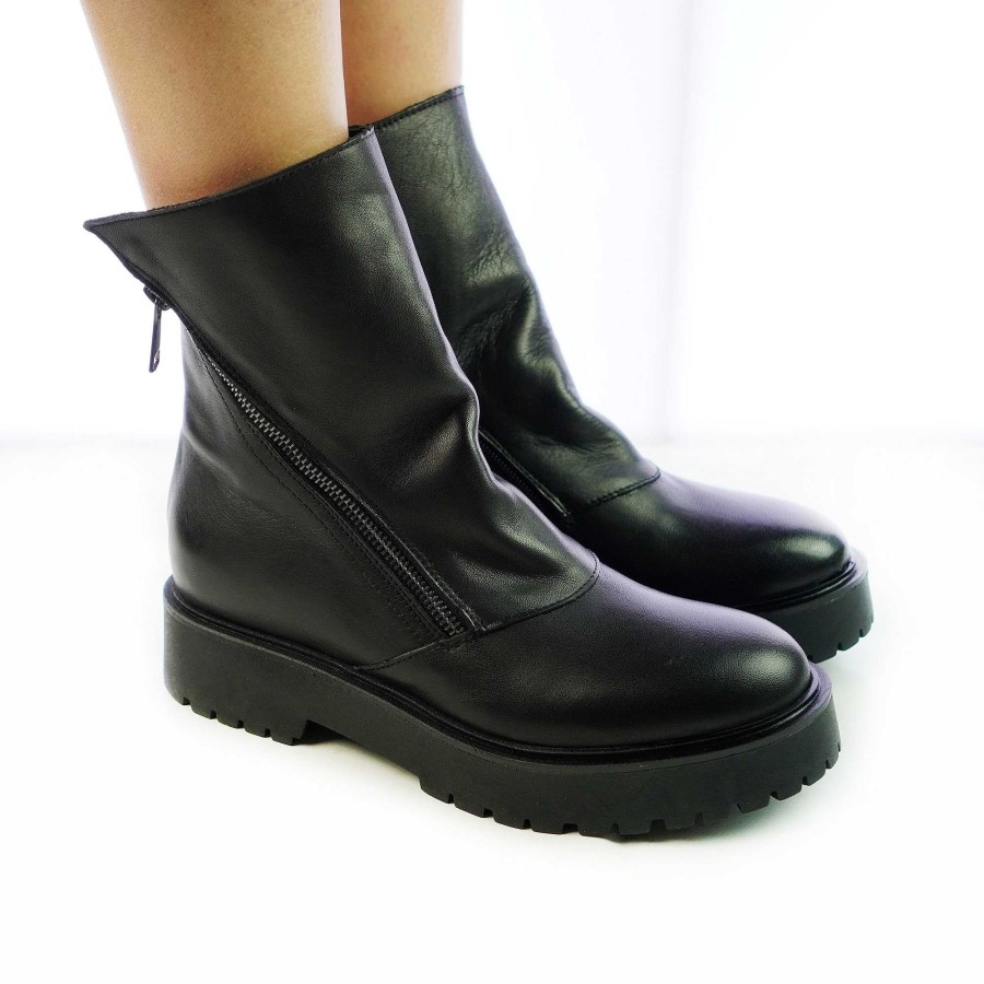 Autumn Winter Patty Shoes | Handcrafted Women'S Leather Ankle Boots With Double Side Zip In Black