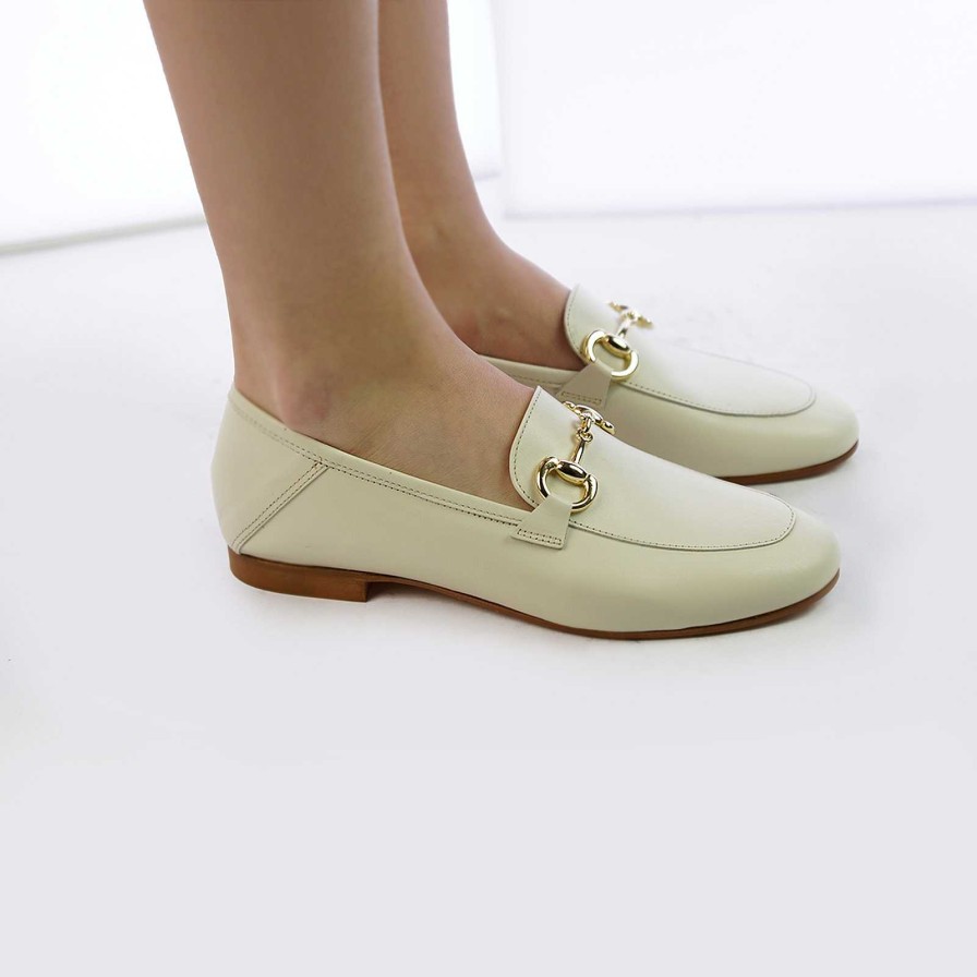 Spring Summer Patty Shoes | Milk-Coloured Leather Moccasins With Horsebit