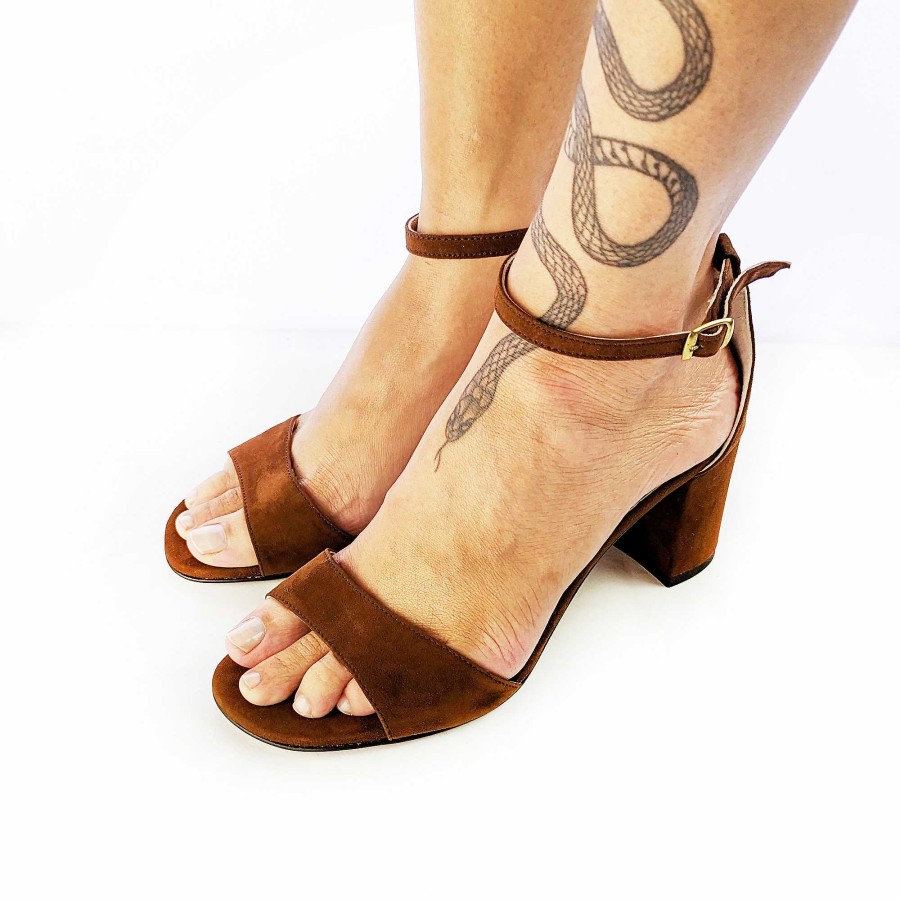 Spring Summer Patty Shoes | Suede Sandals With Leather-Colored Band And Ankle Strap