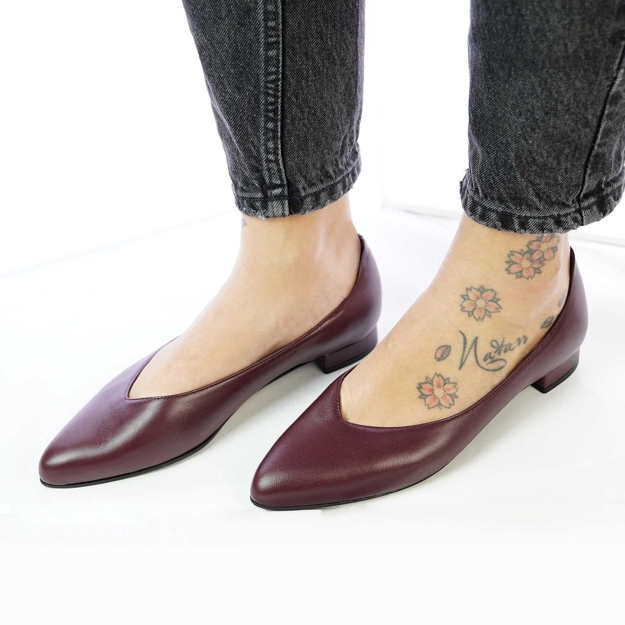 Spring Summer Patty Shoes | Handcrafted Women'S Ballerinas In Genuine Burgundy Leather