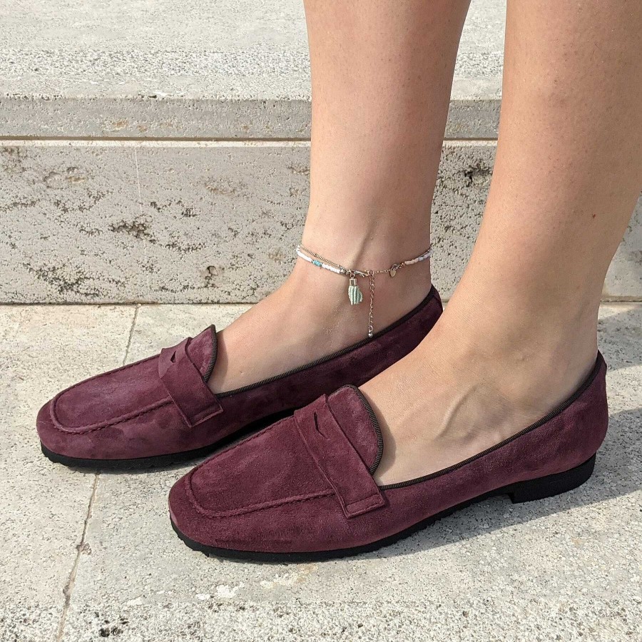 Spring Summer Patty Shoes | Women'S Moccasins In Burgundy Suede