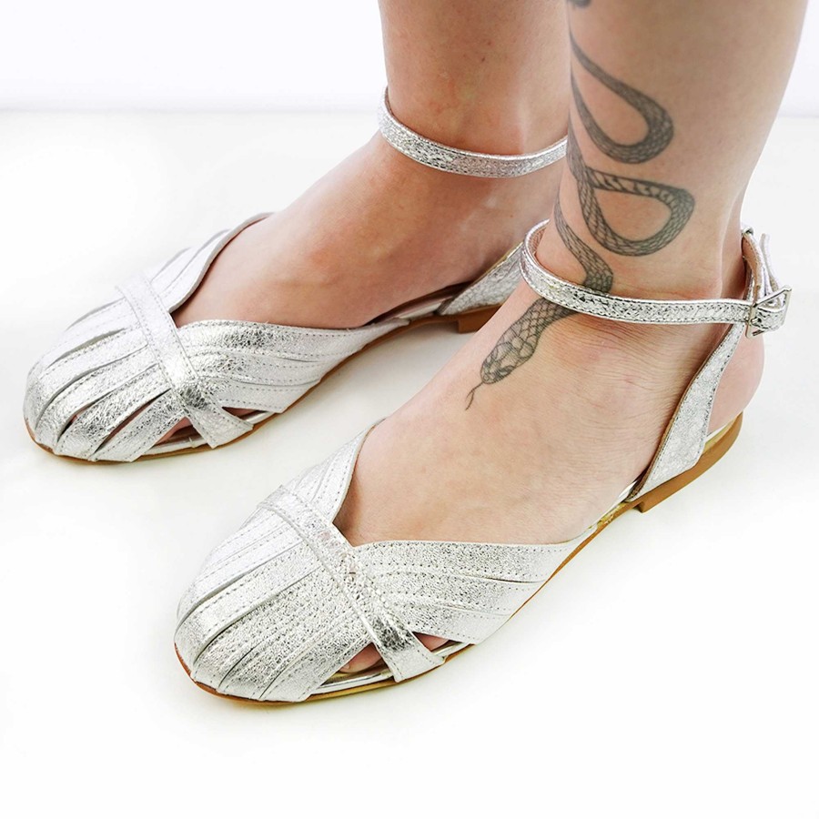 Spring Summer Patty Shoes | Striped Sandals In Silver Laminated Nappa Leather