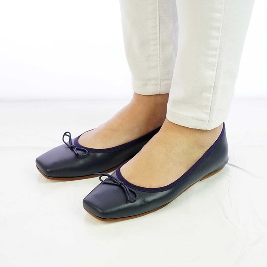 Spring Summer Patty Shoes | Handcrafted Square Toe Ballerinas In Real Blue Leather