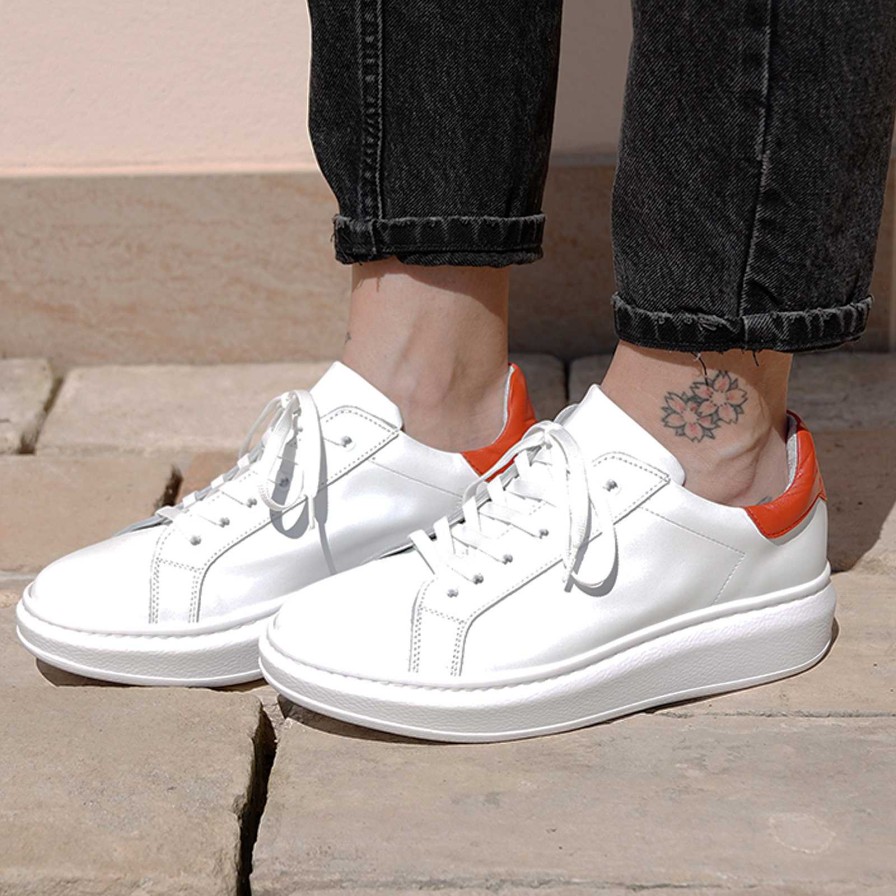 Spring Summer Patty Shoes | Women'S Sneakers In White Genuine Leather With Red Heel Tab