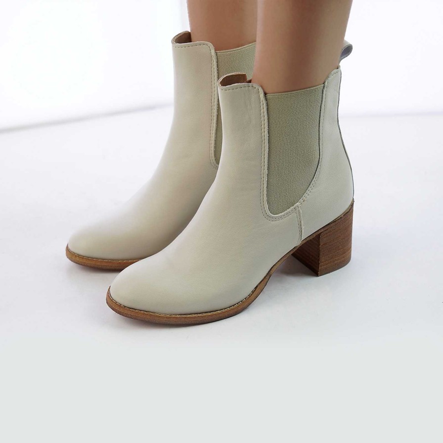 Spring Summer Patty Shoes | Leather Ankle Boots With Ivory Elastic