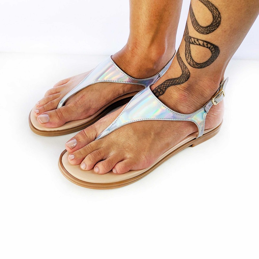 Spring Summer Patty Shoes | Mirror Aurora Colored Flip Flops With Ankle Strap