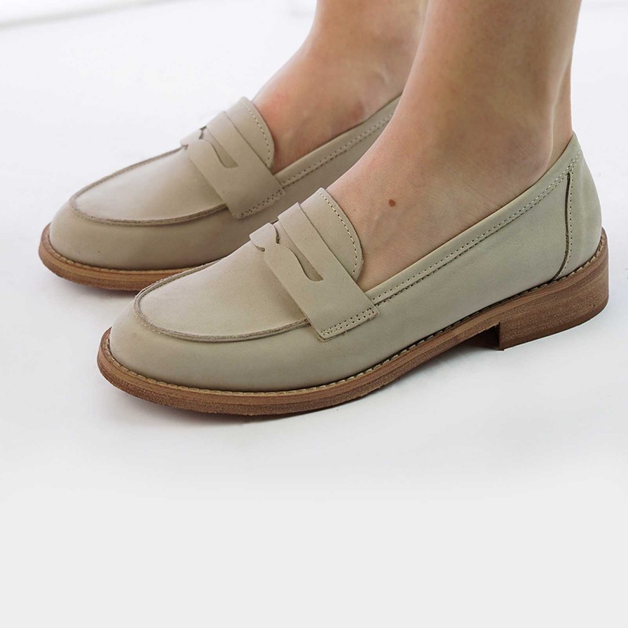 Spring Summer Patty Shoes | Beige Nubuck Moccasins