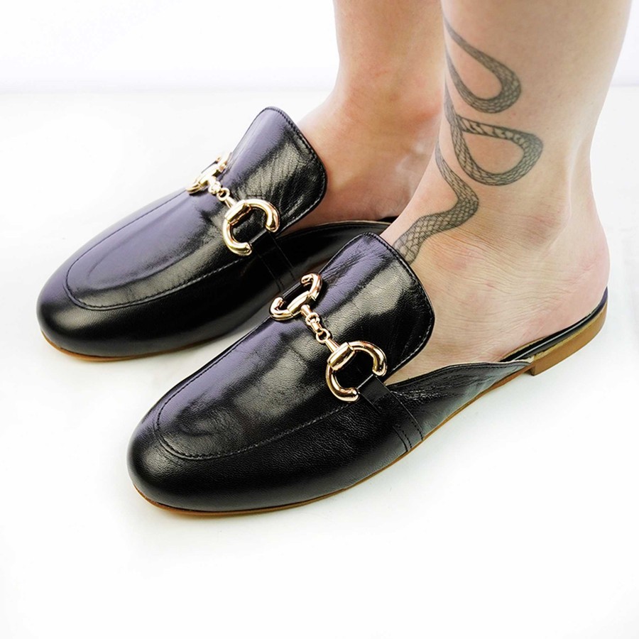 Spring Summer Patty Shoes | Black Nappa Mule With Horsebit