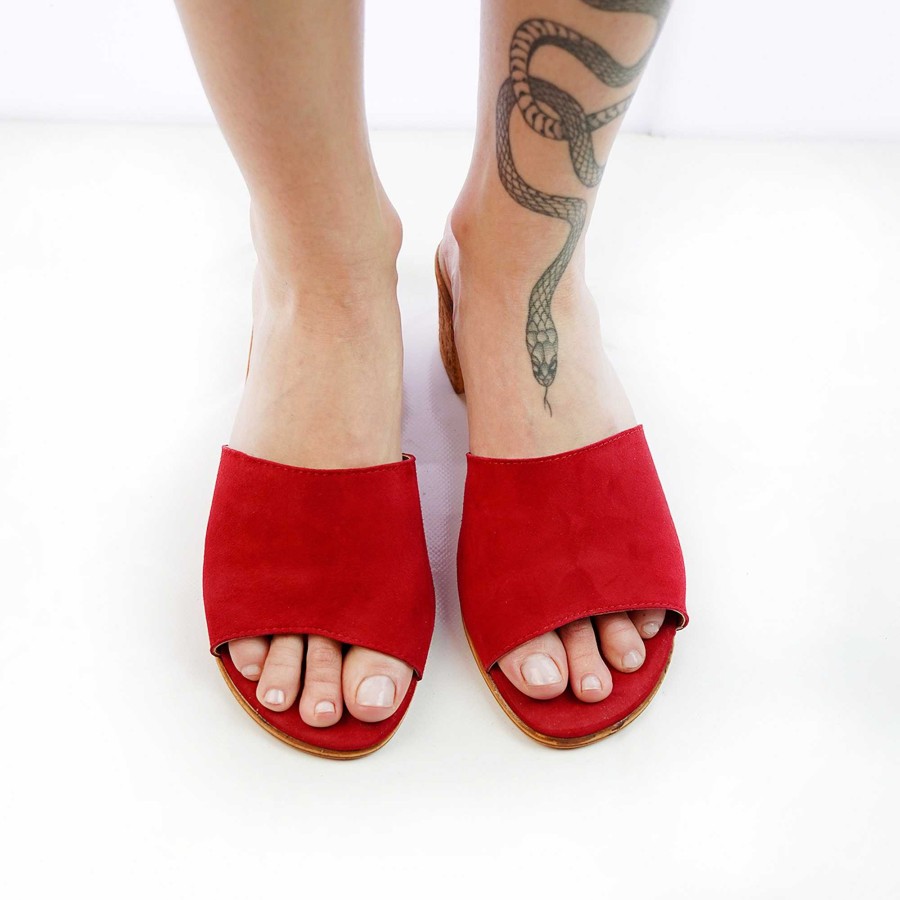 Spring Summer Patty Shoes | Red Suede Slippers