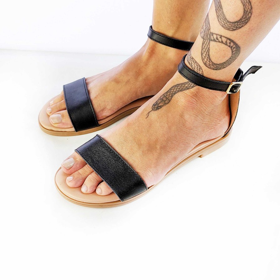 Spring Summer Patty Shoes | Flat Sandals With Black Band And Ankle Strap