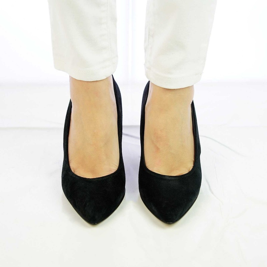 Spring Summer Patty Shoes | Handcrafted Pumps In Black Suede With Python Heel