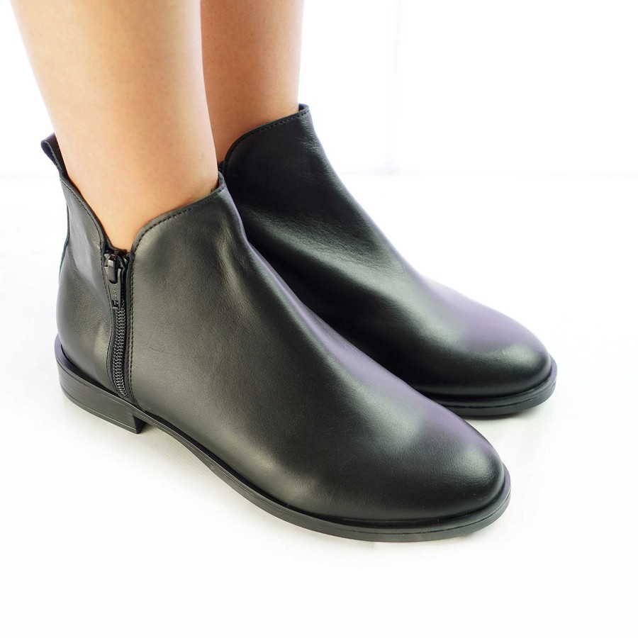 Autumn Winter Patty Shoes | Women'S Low Ankle Boots In Genuine Leather With 2 Zips In Black