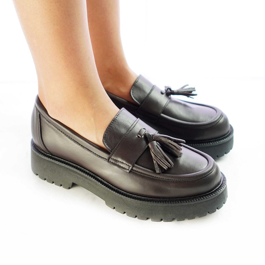 Autumn Winter Patty Shoes | Women'S Moccasins With Tassels In Dark Brown Nappa Leather