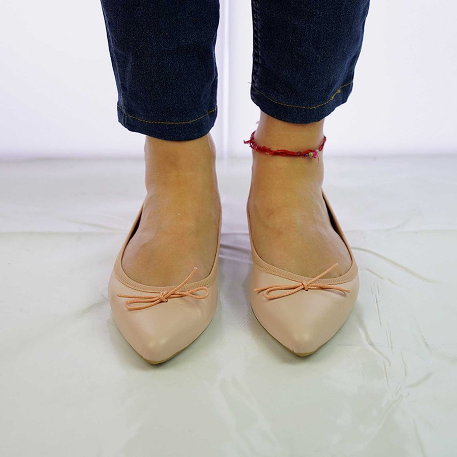 Spring Summer Patty Shoes | Pointed Toe Genuine Leather Nude Colored Ballet Flats