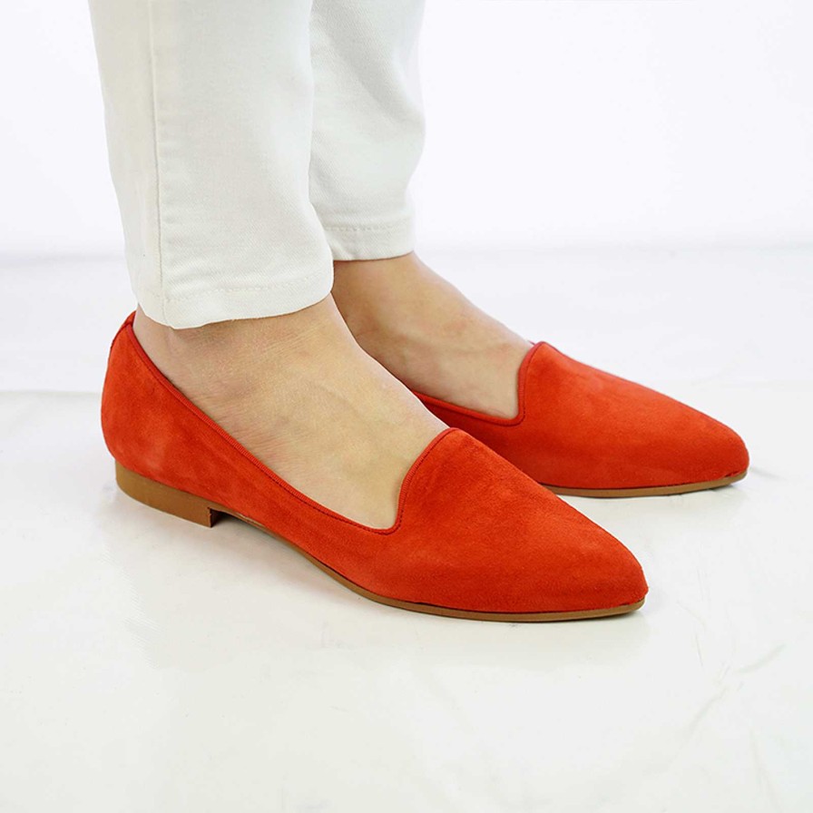 Spring Summer Patty Shoes | Coral Suede Ballet Flats