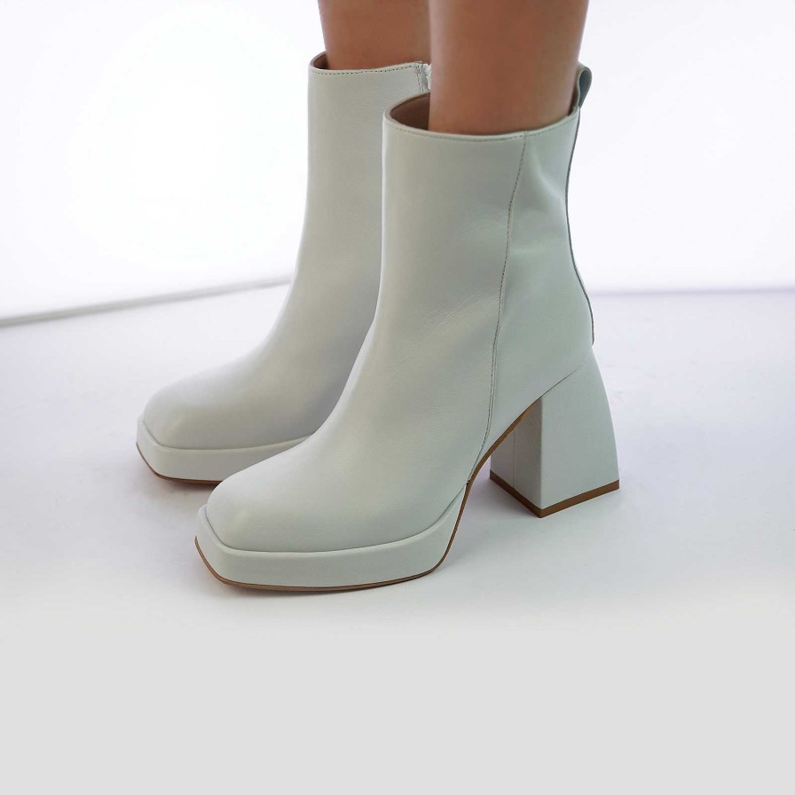 Spring Summer Patty Shoes | White Nappa Ankle Boots With Side Zip