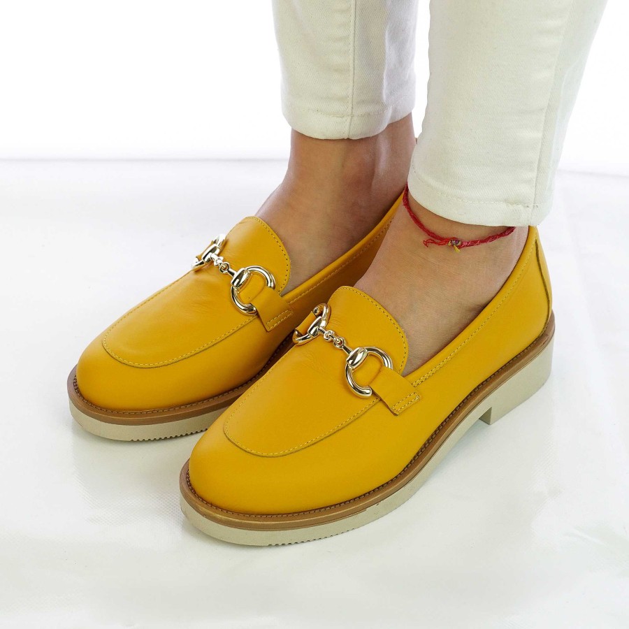 Spring Summer Patty Shoes | Women'S Handcrafted Nappa Moccasins With Yellow Horsebit