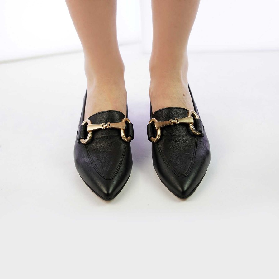 Spring Summer Patty Shoes | Black Nappa Leather Pointed Loafers With Horsebit